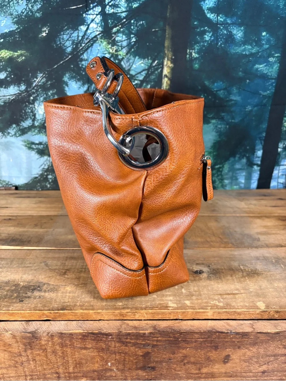 Alyssa Camel Hobo Shoulder Bag Vegan Leather Snap Hook NWT